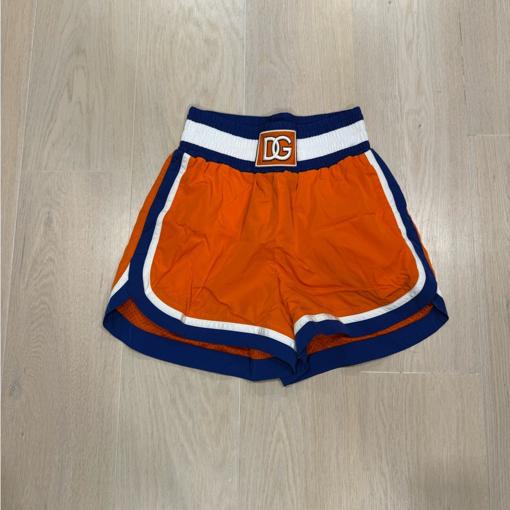 Dolce & Gabbana Orange and Navy Logo Athletic Shorts